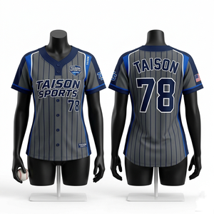 Jersey de Árbitro de Béisbol para Mujer, 180GSM, Malla de Poliéster Transpirable, Diseño con Paneles Grises y Azul Marino, Parche Bordado, Logotipo Personalizado con Transferencia Térmica - Product Image 3