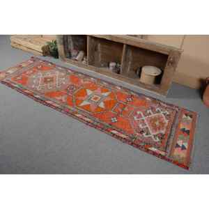 พรมสไตล์ตุรกีโบราณสไตล์ชนเผ่าสีส้มชมพู2.7 x 9ft แบบคลาสสิกการออกแบบการเย็บปะติดปะต่อกันด้วยผ้าขนสัตว์พื้นที่ขนาดใหญ่พร้อมยางรองสำหรับห้องโถง - Product Image 3