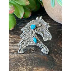 Bague Cheval en Turquoise Kingman et Argent Sterling Delbert Arviso, Sertissage Ajustable en Tufa, Taille 6.5, Cadeau - Product Image 1