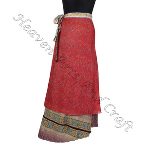 New Sari Silk Multi Wear Wrap <b>Skirts</b> <b>Reversible</b> Long Silk Wrap <b>Skirt</b> Indian Long Silk Rapron for Girls Manufacturer Wholesaler - Product Image 2