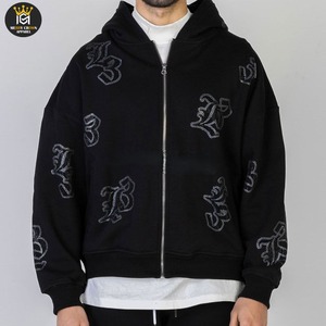 Strass hommes survêtement lavage sweats à capuche évasé pantalons de survêtement ensemble 100% coton hiver saison à capuche - Product Image 3