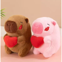 Peluche Capybara 8 pouces, thème Animaux et Nature, motif Cœur Marron Rose, rembourrage en coton PP 320g, unisexe, 2-4 ans