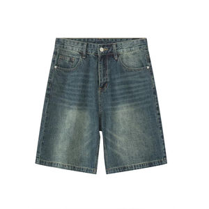 Pantalones Cortos de Verano para Hombre, de Mezclilla Azul Desgastado, Estilo Casual, Ajuste Holgado, Retro, con Efecto Desgastado y Vintage, Estilo Urbano Relajado, Cinco Bolsillos - Product Image 1