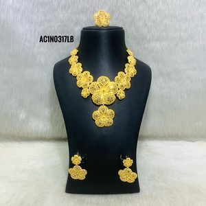 Luxury Flower Design African Jewelry Set 24K Gold Plated Nigerian Bridal <b>Necklace</b> with Earrings & <b>Ring</b> Fashion <b>Necklace</b> - Product Image 5