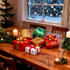 Nastri Natalizi in Rosso, Verde, Oro e Argento con Disegni Assortiti, 6,3 cm X 2,7 m per Rotolo - Product Image 1