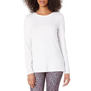 T-shirts décontractés pour femmes en polyester/coton tricoté, coupe ajustée, haute qualité, manches longues, col rond, teint uni, compressés, marque privée - Product Image 1