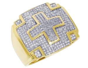 Plata de ley chapado en oro amarillo corte redondo Moissanite diamante Cruz Hip Hop Iced Out Diamond Party Wear anillo para hombres - Product Image 1
