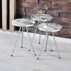 Juego de 3 Mesas de Centro Modernas para Café y Té, Mesas Redondas Encajables con Patas de Metal Plateado, Muebles para el Hogar - Product Image 1