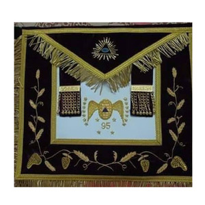 ชุด2ชิ้นผ้ากันเปื้อนเย็บปักลายด้วยมือรุ่น Masonic past Master ผ้ากันเปื้อนผ้าไหมสีฟ้าปักทอง - Product Image 3