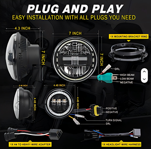 Para Jp JL JT, Faro LED de 12 V y <span class=keywords><strong>7</strong></span> Pulgadas <span class=keywords><strong>King</strong></span> <span class=keywords><strong>Kong</strong></span>, Soporte de Faro de 9 Pulgadas Modificado Diamond 2018+, DOT/EMARK - Product Image 3