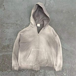 Custom <b>Black</b> Vintage Wash <b>Fleece</b> Hoodie Jacket for <b>Men</b> Winter Stylish Jackets Drop Shoulder Acid Washed Hoodie - Product Image 5