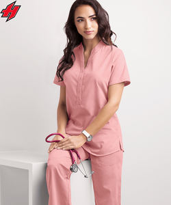 Uniformes médicos de punto suave de Enfermería de manga corta azul claro para mujer con diseño de logotipo Traje de médico de hospital - Product Image 6