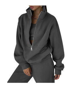 Ropa deportiva de invierno de alta calidad para mujer, chándal, patrón sólido, cremallera de poliéster, conjuntos de moda ecológicos - Product Image 3