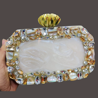 Pochette de soirée de luxe en cuir véritable, style bohème, ornée de strass, faite à la main, avec fermeture ouverte et lanières, pour l'été