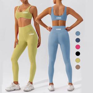 Couleur unie femmes athlétisme vêtements de sport Yoga Gym Fitness ensembles antichoc sport soutien-gorge entraînement Legging costume été saison taille - Product Image 2