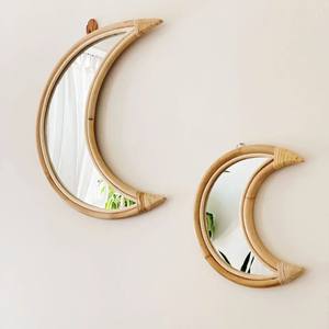 Espejo de cristal de mimbre hecho a mano con forma de fruta cereza y manzana, espejo colgante de pared de ratán natural para Baño - Product Image 3