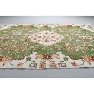 Tapis vintage, tapis turc 5,1x8,3 pieds, tapis en laine vert et blanc à imprimé animal - Product Image 3