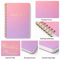Carnet de planification mensuelle A5 personnalisé avec logo, reliure spirale dorée et couverture rigide dégradée pour le bureau et l'école