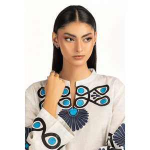 ชุดเซ็ตเสื้อผ้าฝ้ายสีขาวพิมพ์ลายแนวตั้งลำลองสำหรับผู้หญิง ไซส์ XS/XS สำหรับชุดฤดูใบไม้ผลิ/ฤดูร้อน ชุด 2 ชิ้น - Product Image 2