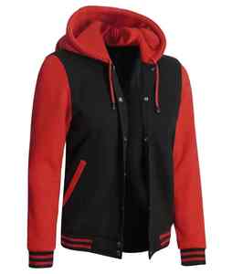 Venta al por mayor Precio barato Rojo Negro Color Clásico Cuello con capucha Letterman Béisbol Collage Botón Cierre Streetwear Varsity Chaquetas - Product Image 5