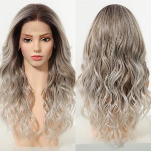 DWY 136 Free Part Glueless Synthetic Lace Front <b>Wig</b> Long-Length Curly for Ombre Brown with Transparent Lace Highlights New July - Product Image 4
