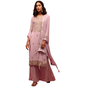 Lavande Violet Palazzo Costume Ensemble Brodé À La Main En Georgette Avec Broderie En Gros Femmes OEMClothing Usine Tenue Personnalisée - Product Image 2