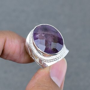 แหวนพลอยอเมทิสต์ทองเหลืองทรงรีชุบเงินสเตอร์ลิงทำด้วยมือจาก925ทันสมัย - Product Image 4