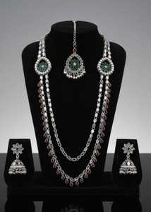 Oxidized Jewellery <b>Long</b> <b>Necklace</b> Set Cluster Pearls Fancy Design Elegant Traditional Indian Ethnic Party Wear Temple Jewellery - Product Image 5