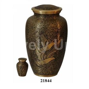 Bronze Textured Engraved Bird Brass Cremation Urns With Keepsake Urns for Human Ashes Free <b>Velvet</b> <b>Bag</b> - Product Image 1