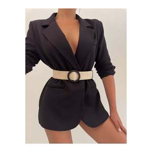 Ceinture élastique tissée pour femme avec boucle plaquée, ceinture pour veste, ceinture pour chemise, ceinture pour robe - Noir - Product Image 1