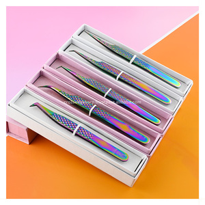 Pinzas de volumen de pestañas multicolores personalizadas, pinzas de punta de fibra para pestañas, 45 75 90 grados, pinzas de arranque Nano Grip de acero inoxidable - Product Image 1