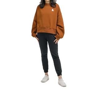Venta al por mayor de mujeres de gran tamaño poliéster/algodón de peso pesado polar 300g sudadera forrada logotipo bordado frente gota hombro invierno - Product Image 2