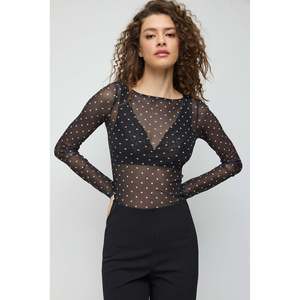 Blusa de Mujer con Cuello Redondo y Manga Corta de Malla con Estampado de Lunares, Top de Poliéster Estilo Casual, 220g, Disponible en Tallas XL y 4XL, para Todas las Temporadas - Product Image 2