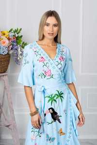 Vente en Gros Confortable Bohème Broderie Maxi Robe Demi-Manches Style Doux Naturel Taille Tissé Ceintures Inclus - Product Image 5