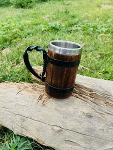 Taza de cerveza de madera hecha a mano, taza de madera tallada sostenible y ecológica, taza de madera rústica Natural para beber cerveza, café, té, rústico - Product Image 3