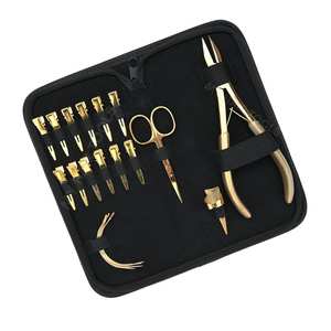 Kit Completo de Herramientas para Extensiones de Cabello con Pinzas de Puntas Planas para Abalorios, Agujas de Coser Curvas, Tijeras para Recortar Cabello, Pinzas de Pico de Pato - Product Image 1