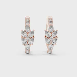 Boucles d'oreilles en forme de feuille de Bali avec diamants ronds, or, or rose, argent 925, argent plaqué or jaune/or rose plaqué, 3,42 g - Product Image 4