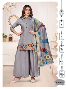 Lo último en ropa de fiesta de trabajo bordada de seda romana pesada de secado rápido Kurti Long Flair Pant Banarsi Dupatta Indian Pakistani - Product Image 2