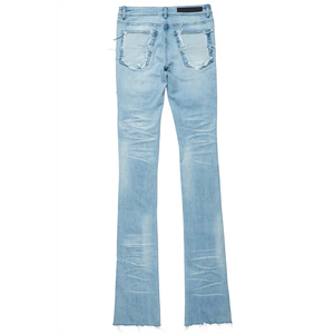 Vaqueros rasgados desgastados de lavado Vintage de alta calidad para hombre, pantalones vaqueros largos ajustados azul cielo, pantalones vaqueros rectos, pantalones informales para hombre - Product Image 2