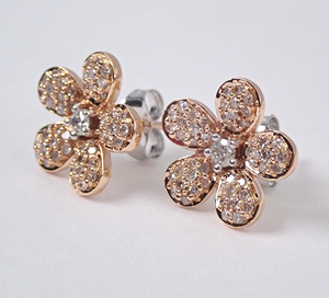 Women's Luxury Flower Pattern Lab Grown Diamond Stud <b>Earrings</b> IGI Certified 14K Rose Gold Cute Style Wedding Christian <b>Fine</b> - Product Image 1