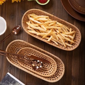 HOME DECOR <b>Small</b> Rattan Tray Fruit Weaving Rattan Food Tray Sushi Boat Rattan Woven Dinner Plate Handmade <b>Baskets</b> in Vietnam - Product Image 3