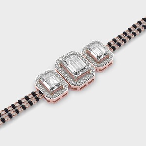 IGI Certified Lab Grown Emerald Cut Three <b>Stone</b> Halo Diamond Mangalsutra Bracelet in 9K Yellow / White / Rose Gold - Product Image 4