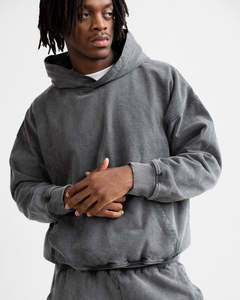 Vintage <b>Acid</b> Washed 100% Cotton Hoodie for Men Women Breathable Oversized Streetwear <b>Drop</b> Shoulder Unisex Vintage Wash Hoodie - Product Image 3