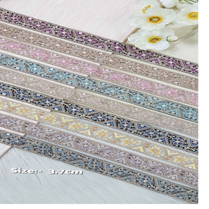 Cintas bordadas a máquina hechas a medida en diseños florales y en nueve colores para prendas y vestidos en 1,75 pulgadas de ancho - Product Image 1