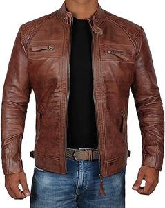 Chaqueta de cuero de lana de cordero para hombre Cafe Racer Style Hot PU con cuello levantado y cierre de cremallera Características personalizadas geniales - Product Image 1