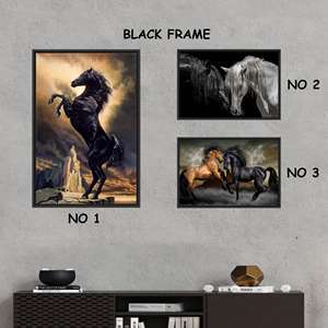 Black Stallion Canvas Print - Elegant Horse Lover Gift,Set Of 3 Black <b>Frame</b> - Product Image 1