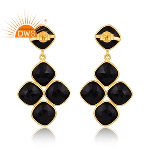 Pendientes colgantes de piedras preciosas de ónix negro Natural chapados en oro de 18 quilates de plata esterlina de última tendencia, fabricante de joyería fina Demi - Product Image 4