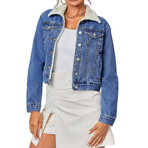 Wholesale OEM Women's Regular Denim Bomber Jacket Long Breathable Sleeves Waterproof <b>Raw</b> Autumn/Winter <b>Cotton</b> Filled Low MOQ - Product Image 3