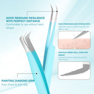 Profesional 5 uds punta de fibra pinzas de pestañas de volumen curvo herramienta de belleza de acero inoxidable alto extensiones de pestañas azul hecho Pakistán - Product Image 5