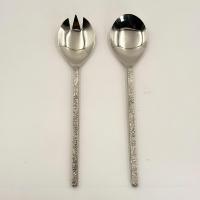 Serveur à salade de table à manger en acier inoxydable poli brillant, manche long, écologique, lavable au lave-vaisselle, fait à la main, faible MOQ